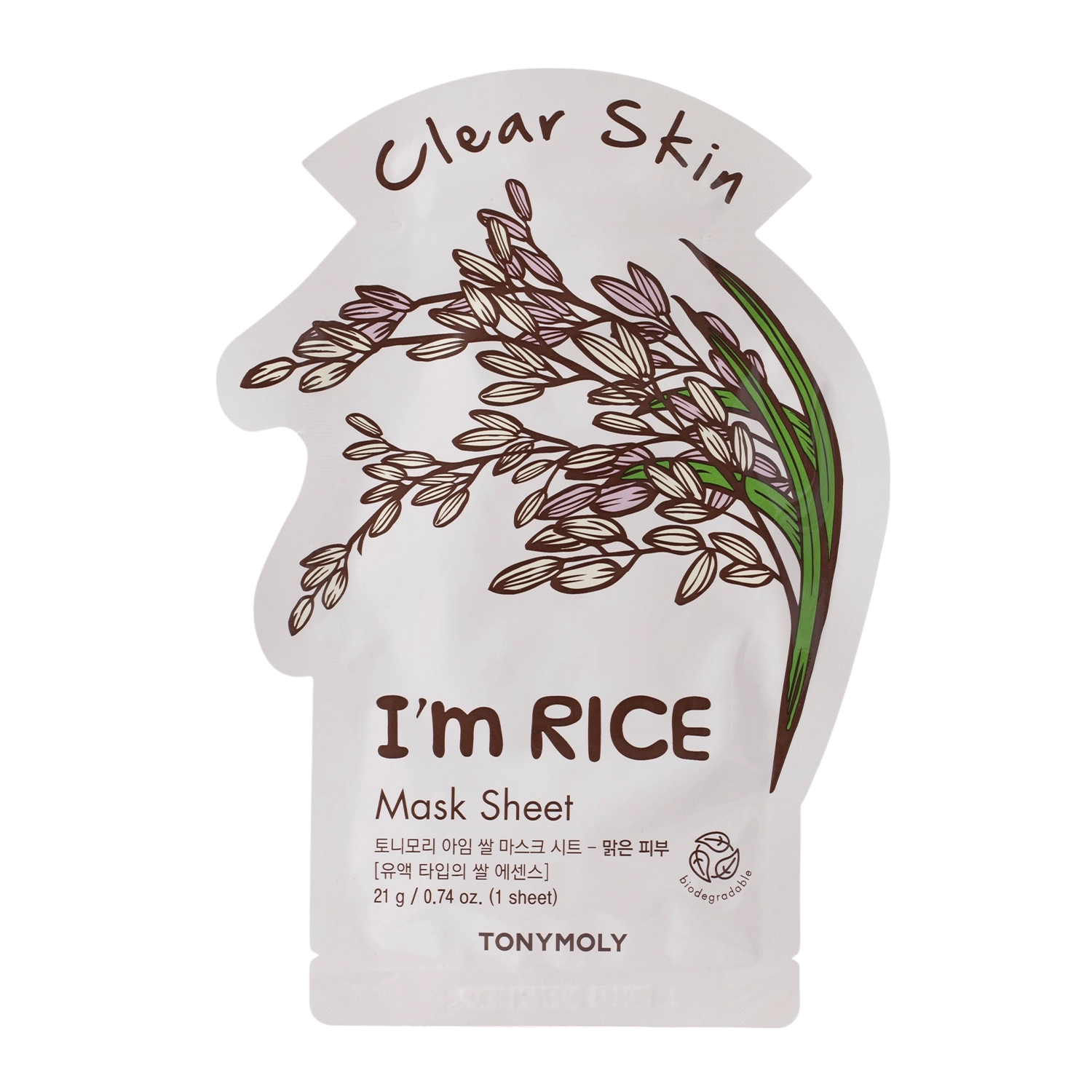 TonyMoly - I`m Real Rice Mask Sheet Clear Skin - Upokojujúca textilná pleťová maska - 1ks / 21ml